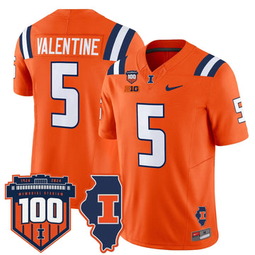 Personalized ILL 100th Memorial Stadium Patch Vapor Limited Jersey - Orange / Ca'Lil Valentine Stitched