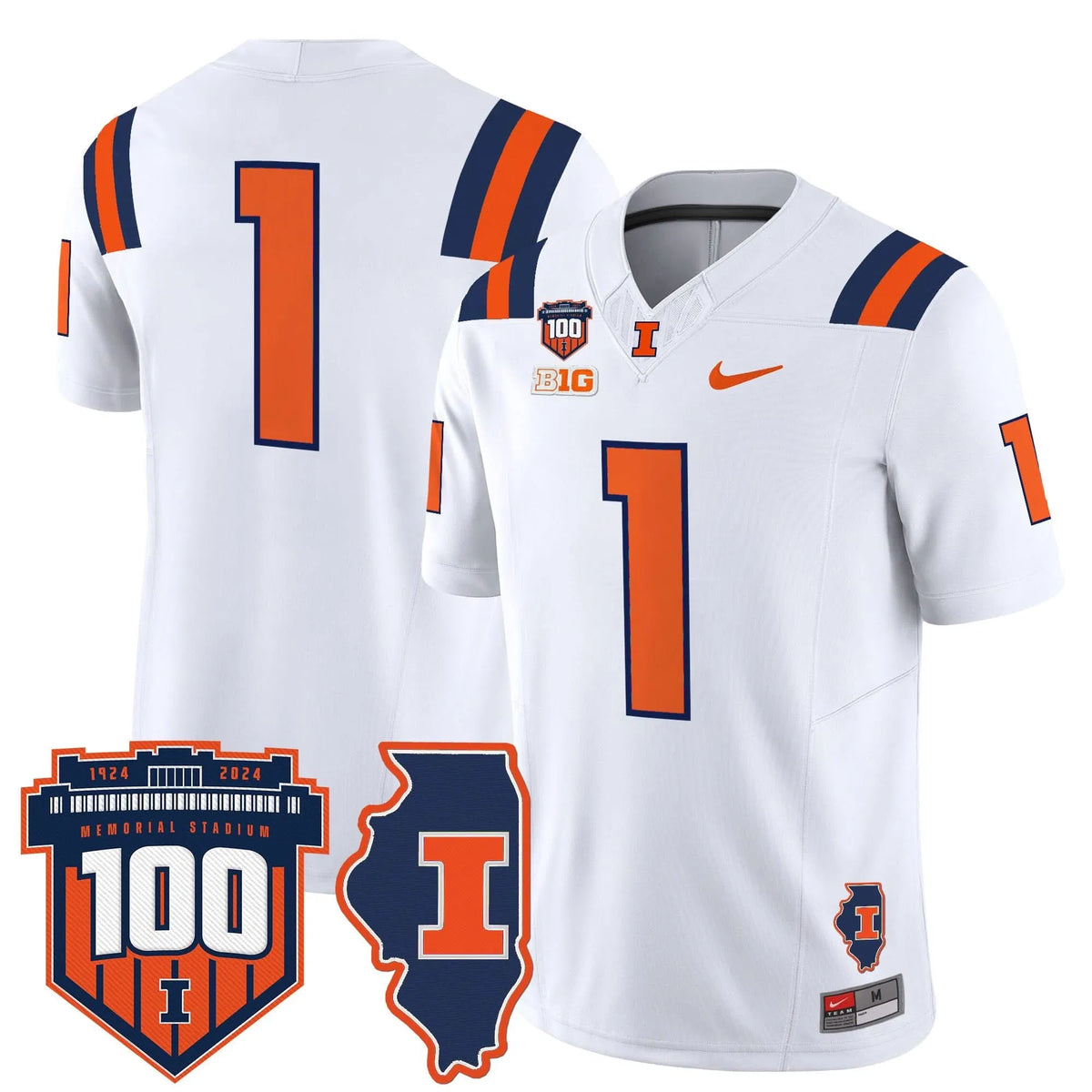 Personalized ILL 100th Memorial Stadium Patch Vapor Limited Jersey - White / #1 Team Stitched