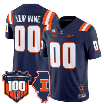 Personalized ILL 100th Memorial Stadium Patch Vapor Limited Custom Jersey - Navy Stitched