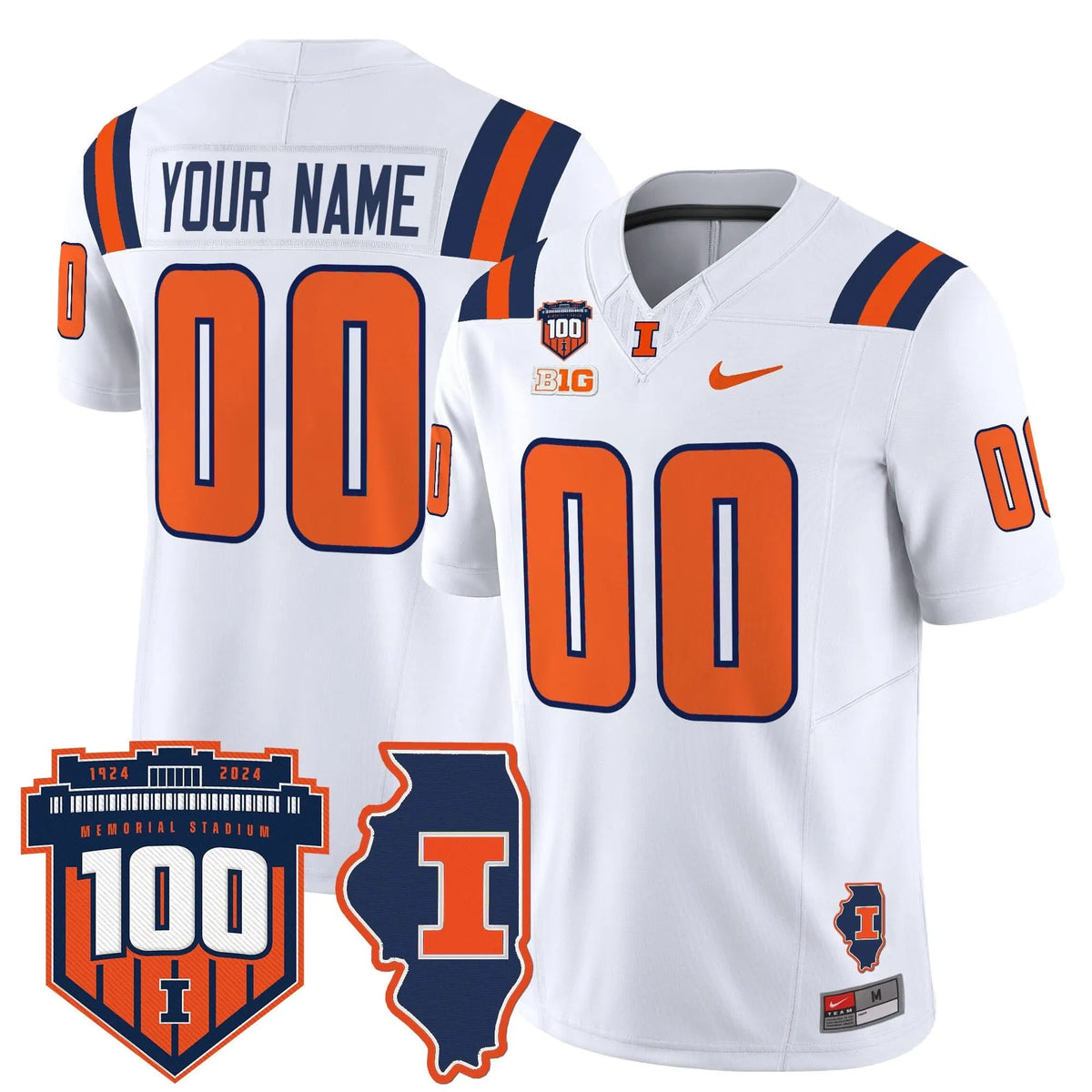 Personalized ILL 100th Memorial Stadium Patch Vapor Limited Custom Jersey - White Stitched