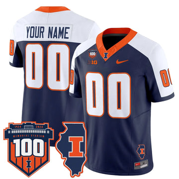 Personalized ILL 100th Memorial Stadium Patch Vapor Limited Custom Jersey - Navy Alternate Stitched