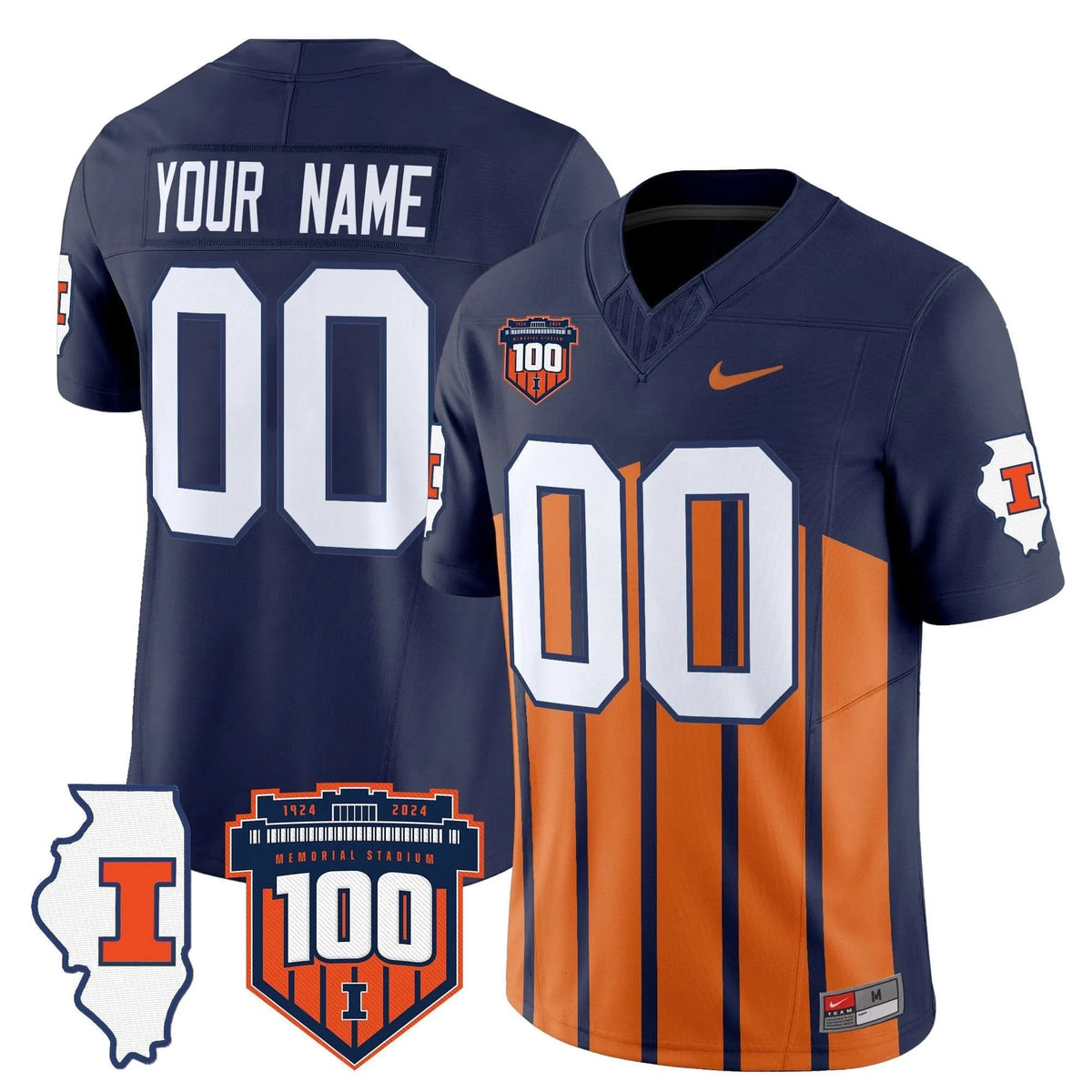 Personalized ILL 100th Memorial Stadium Patch Vapor Limited Custom Jersey - Throwback Stitched
