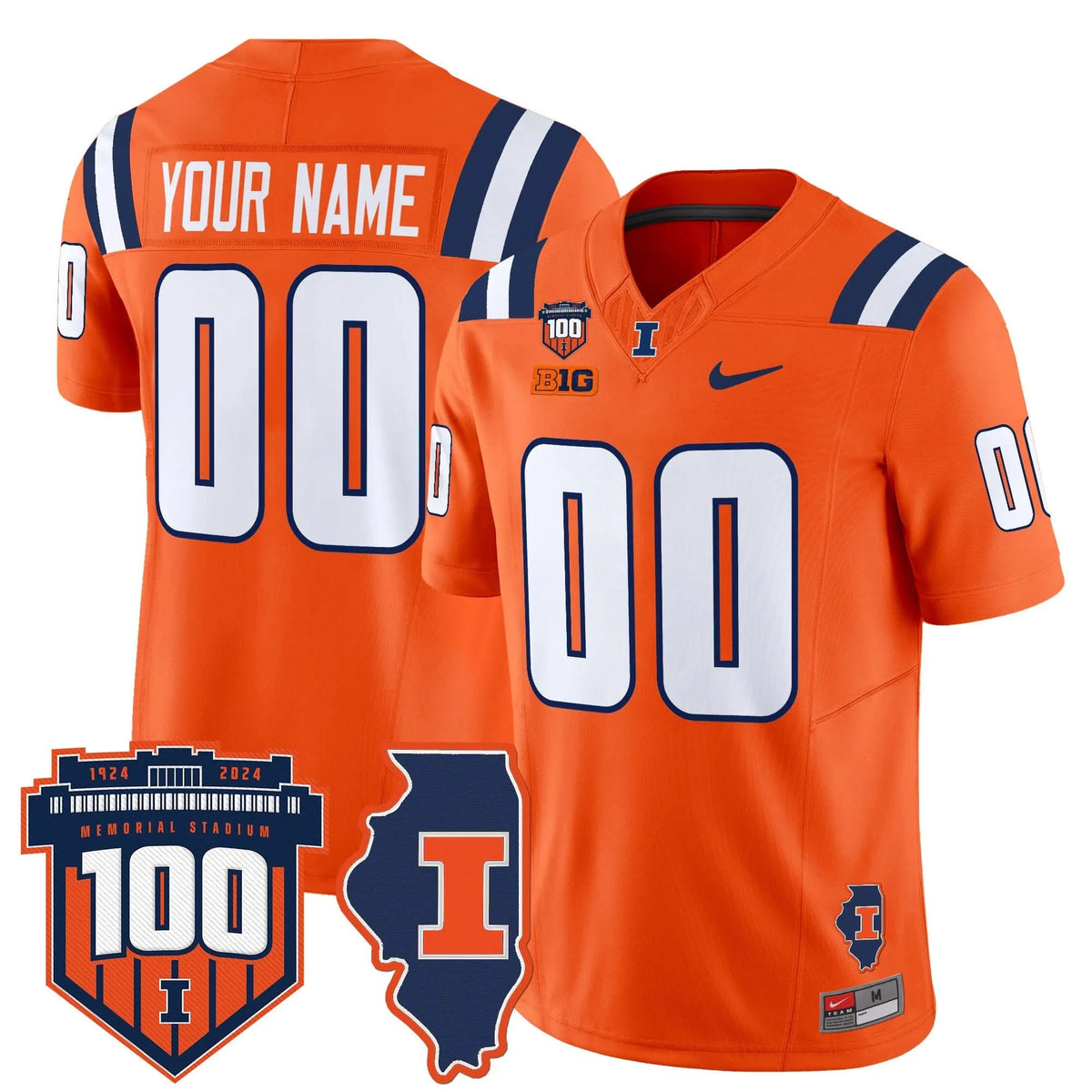 Personalized ILL 100th Memorial Stadium Patch Vapor Limited Custom Jersey - Orange Stitched