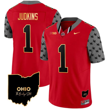 Personalized OSB 2026 Home Patch Gold Trim Vapor Limited Jersey V2 - Red / Quinshon Judkins Stitched