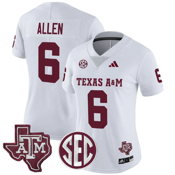 Personalized Women's Aggies 2026 Vapor Limited Jersey - Stitched - White / Cyrus Allen Stitched