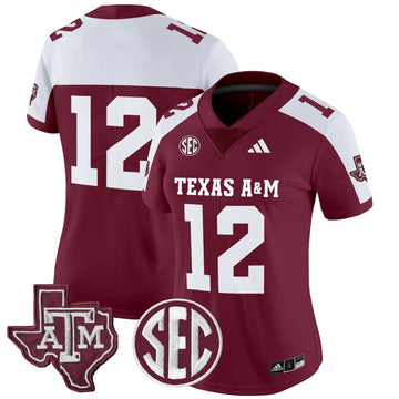 Personalized Women's Aggies 2026 Vapor Limited Jersey - Stitched - Maroon Alternate / #12 Texas Stitched
