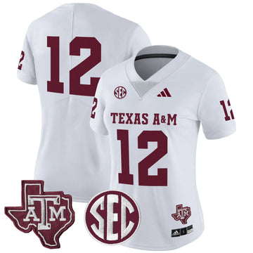 Personalized Women's Aggies 2026 Vapor Limited Jersey - Stitched - White / #12 Texas Stitched