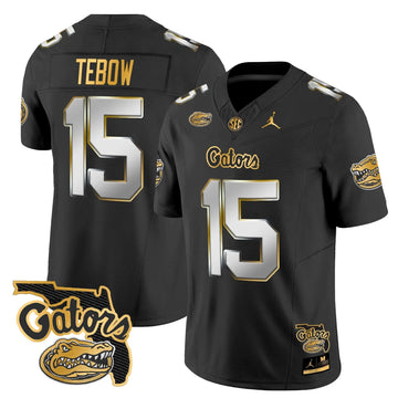 Personalized FG 2026 Florida Patch Gold Vapor Limited Jersey - Black Limited / Tim Tebow Stitched