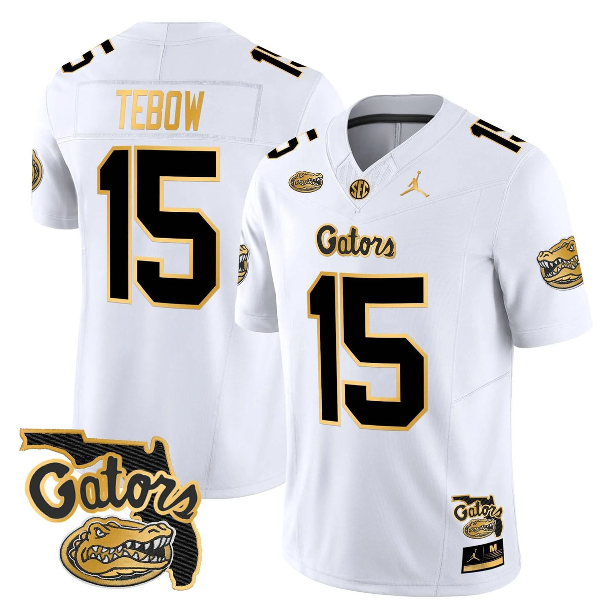 Personalized FG 2026 Florida Patch Gold Vapor Limited Jersey - White Gold / Tim Tebow Stitched