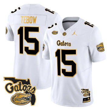 Personalized FG 2026 Florida Patch Gold Vapor Limited Jersey - White Gold / Tim Tebow Stitched