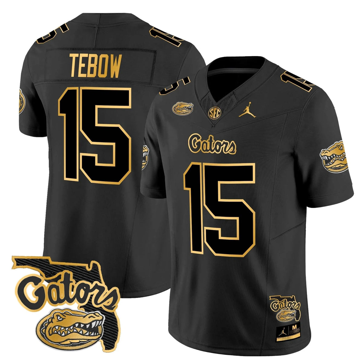 Personalized FG 2026 Florida Patch Gold Vapor Limited Jersey - Black Gold / Tim Tebow Stitched