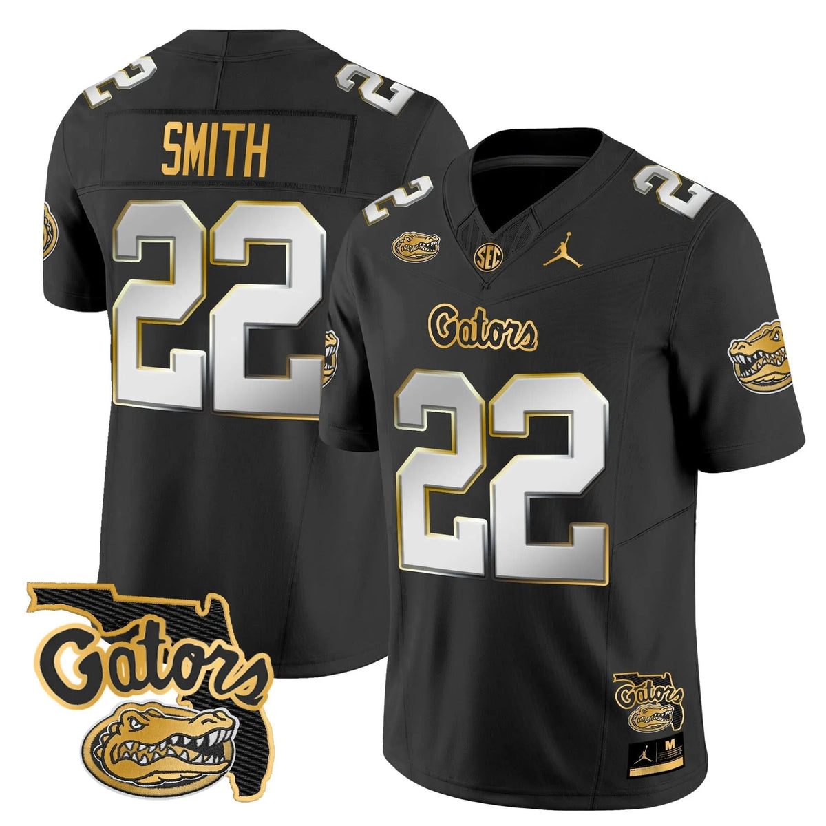 Personalized FG 2026 Florida Patch Gold Vapor Limited Jersey - Black Limited / Emmitt Smith Stitched