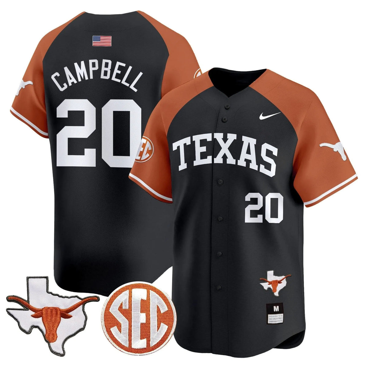 Personalized TL 2026 Vapor Premier Baseball Jersey - Stitched - Black Alternate / Earl Campbell Stitched