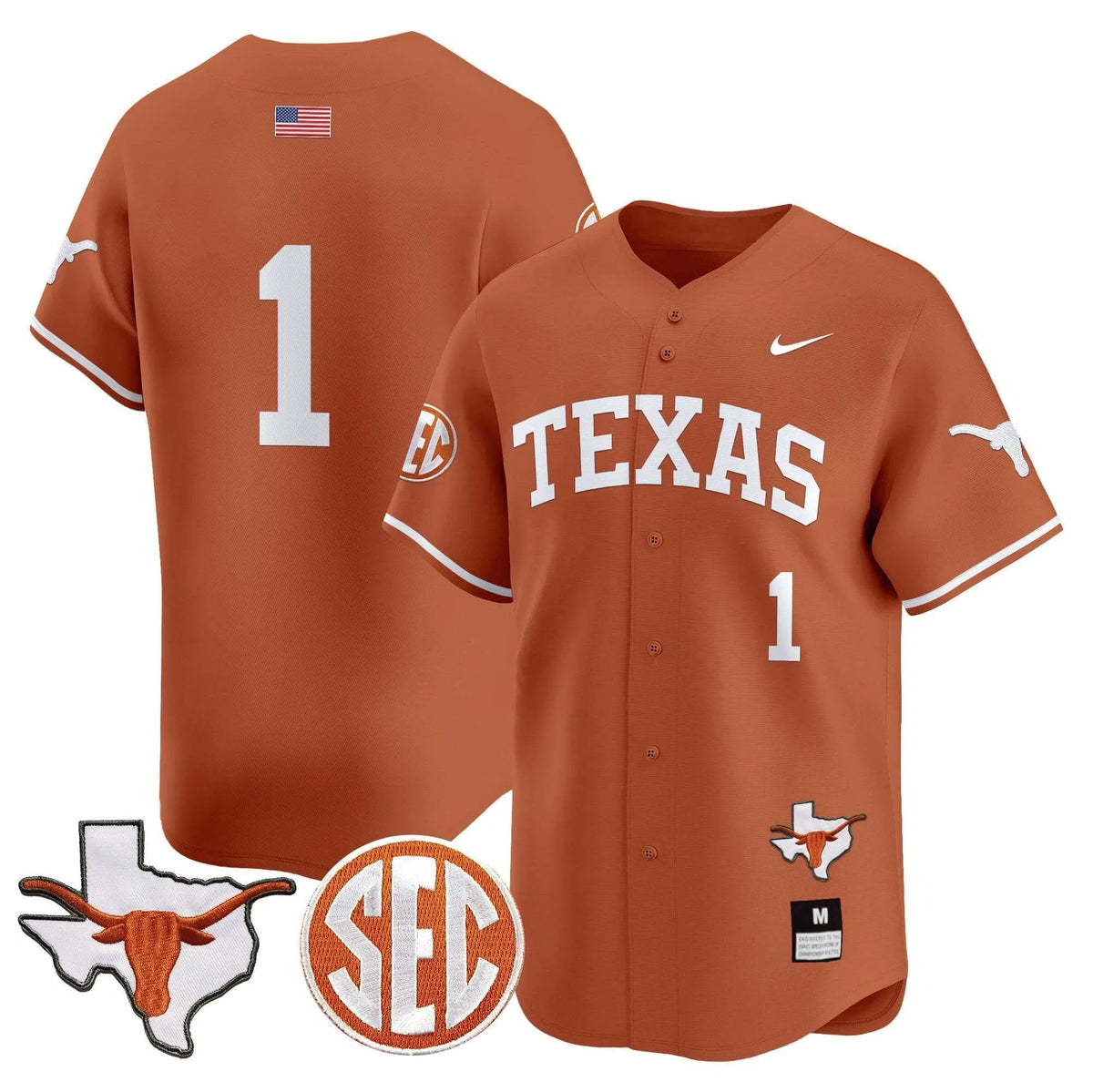 Personalized TL 2026 Vapor Premier Baseball Jersey - Stitched - Texas Orange / #1 Team Stitched