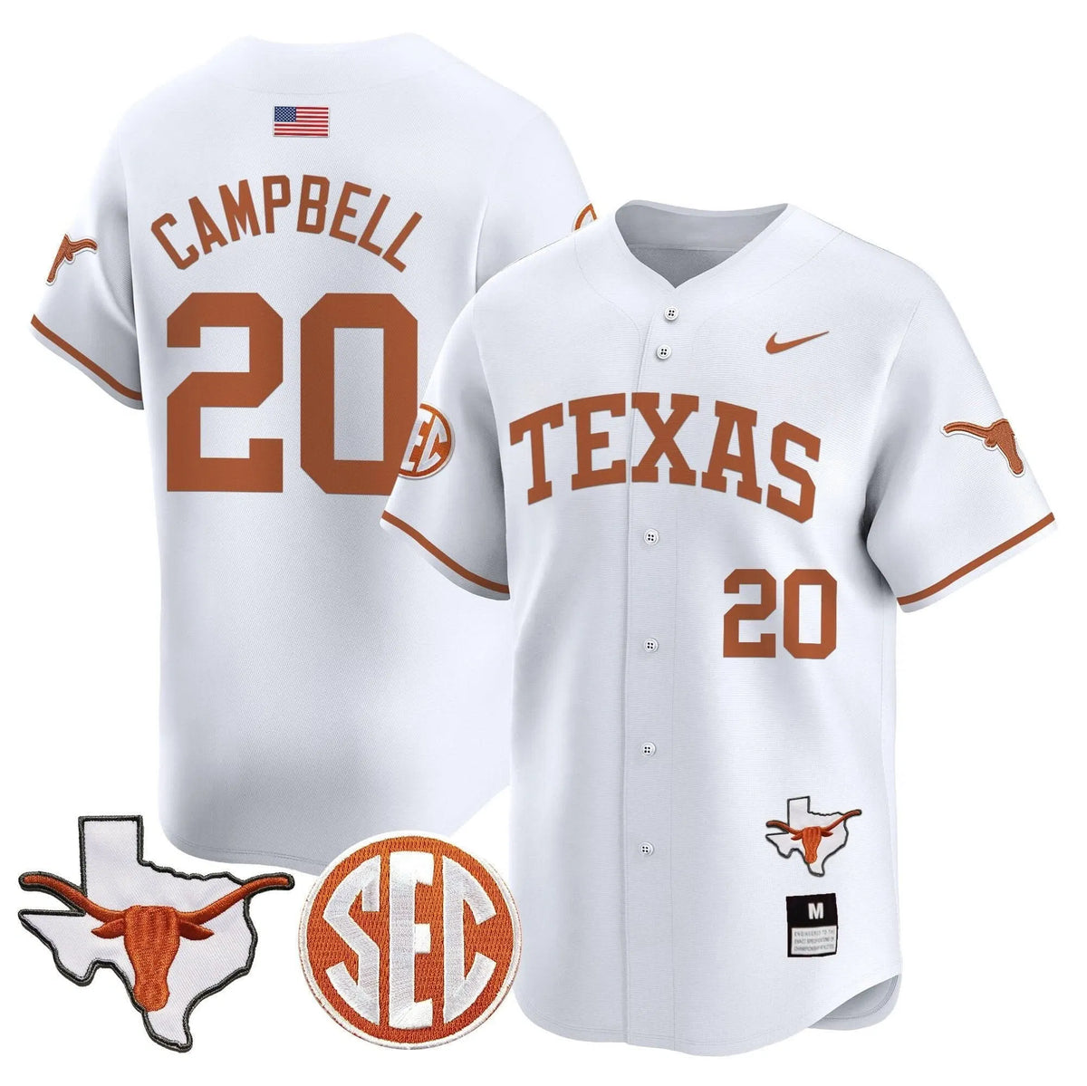 Personalized TL 2026 Vapor Premier Baseball Jersey - Stitched - White / Earl Campbell Stitched
