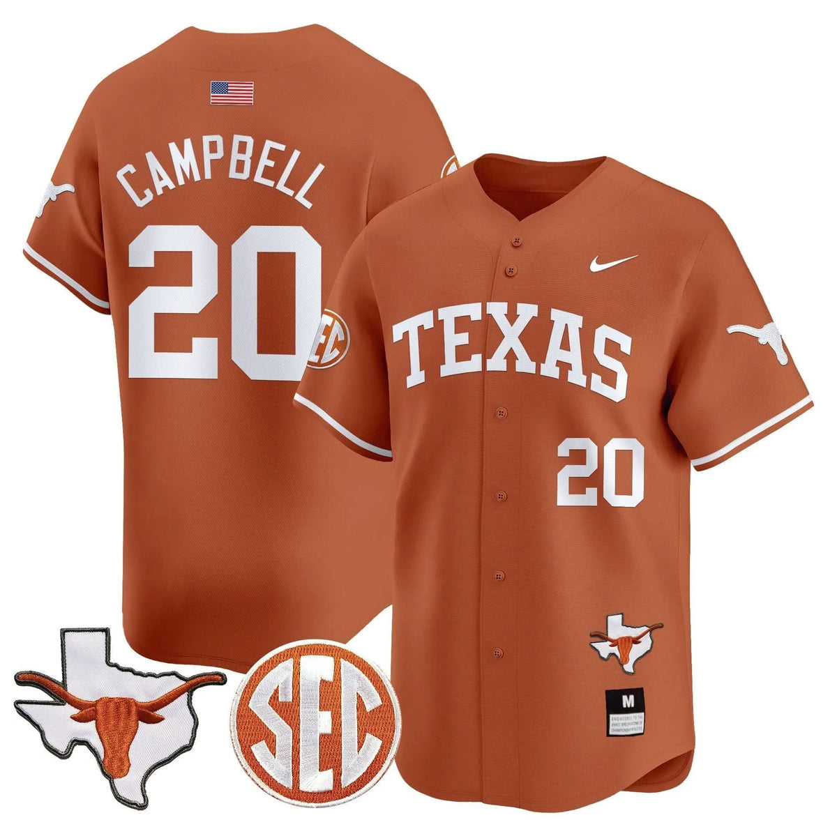 Personalized TL 2026 Vapor Premier Baseball Jersey - Stitched - Texas Orange / Earl Campbell Stitched