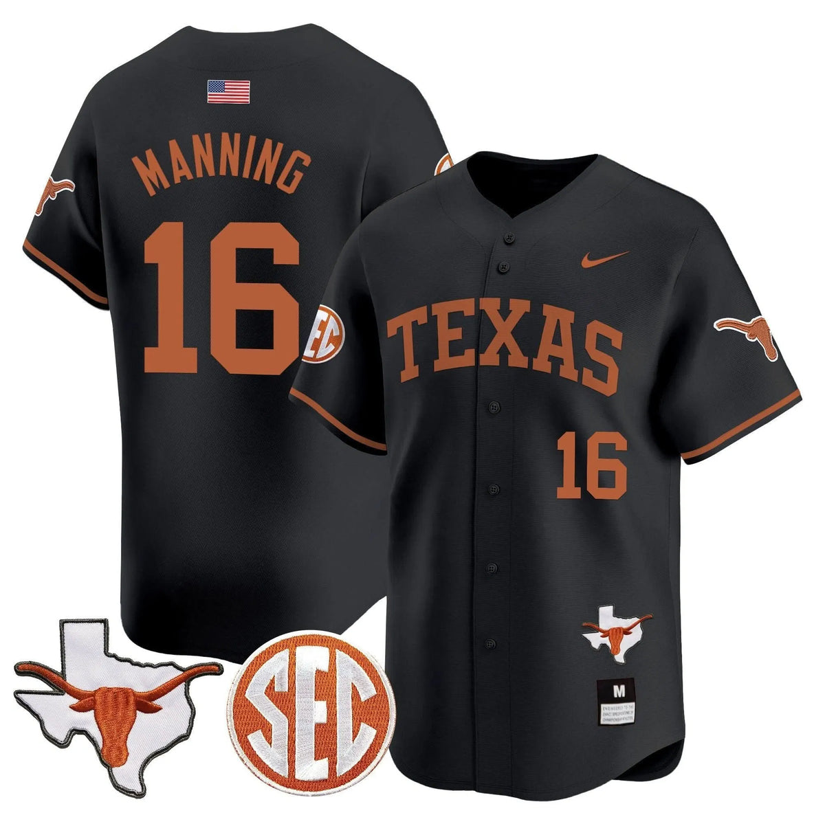 Personalized TL 2026 Vapor Premier Baseball Jersey - Stitched - Black / Arch Manning Stitched