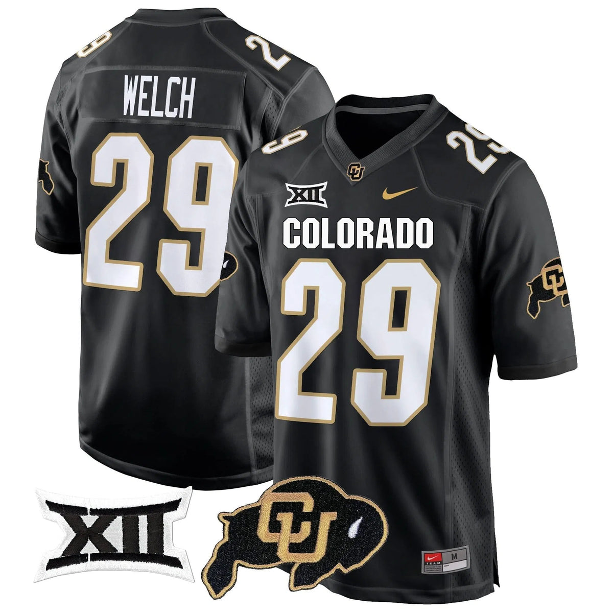 Personalized CB Big 12 XII Patch Game Jersey V2 - Black / Micah Welch Stitched