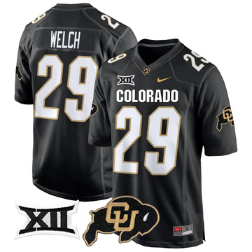 Personalized CB Big 12 XII Patch Game Jersey V2 - Black / Micah Welch Stitched