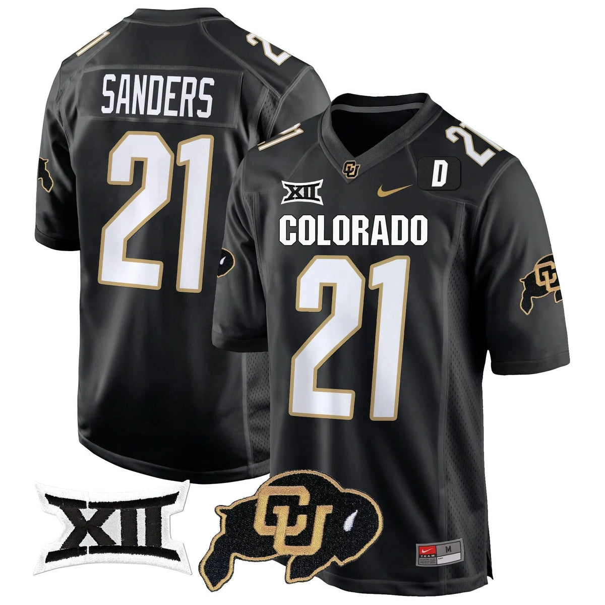 Personalized CB Big 12 XII Patch Game Jersey V2 - Black / Shilo Sanders Stitched