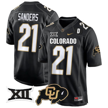 Personalized CB Big 12 XII Patch Game Jersey V2 - Black / Shilo Sanders Stitched