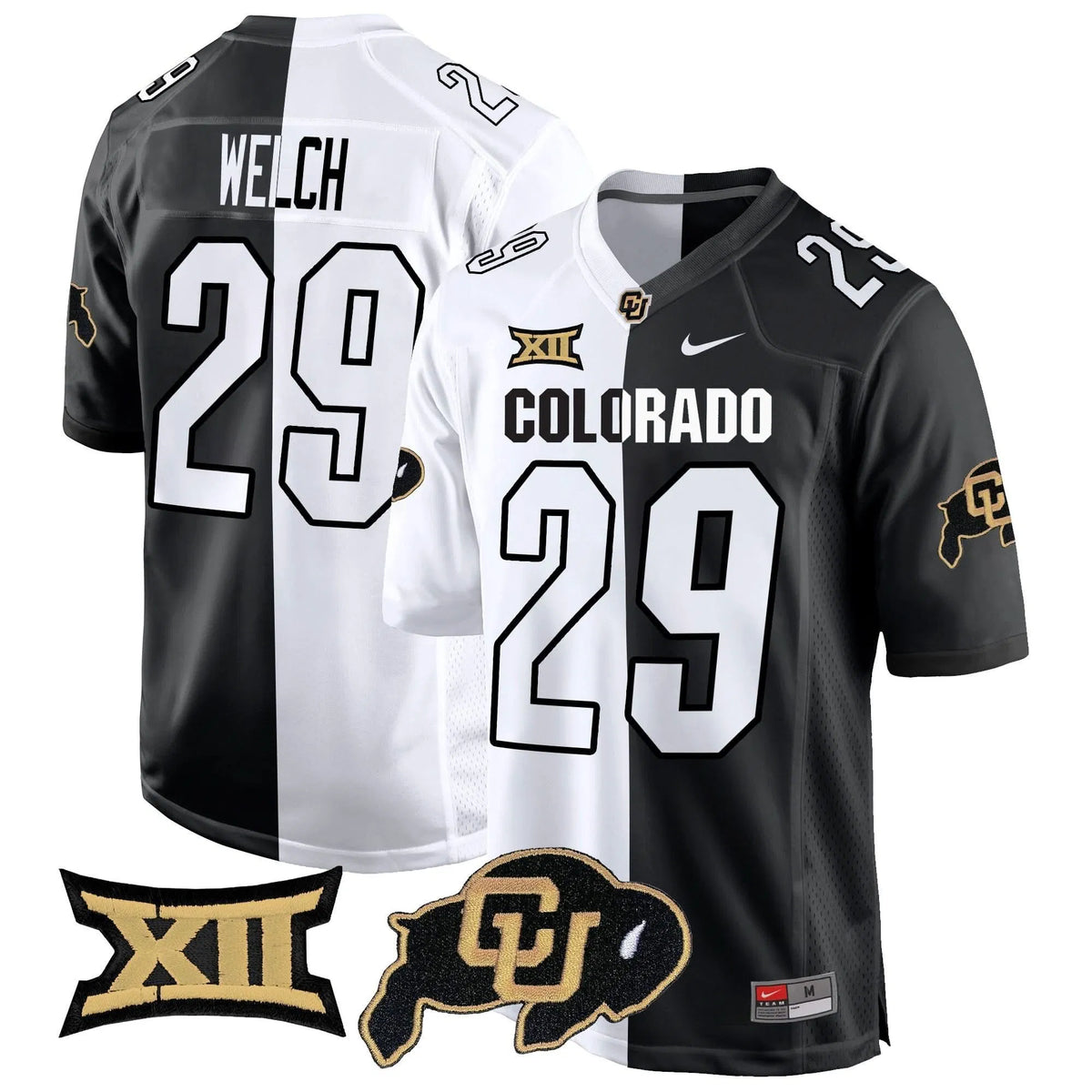 Personalized CB Big 12 XII Patch Game Jersey V2 - Stripeout / Micah Welch Stitched