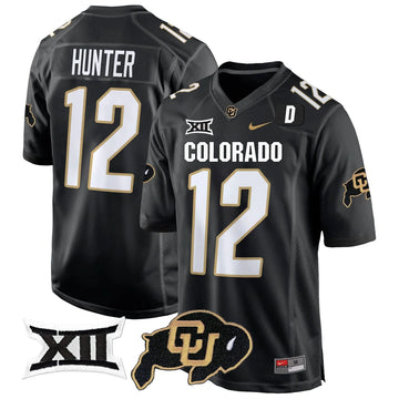 Personalized CB Big 12 XII Patch Game Jersey V2 - Black / Travis Hunter Stitched