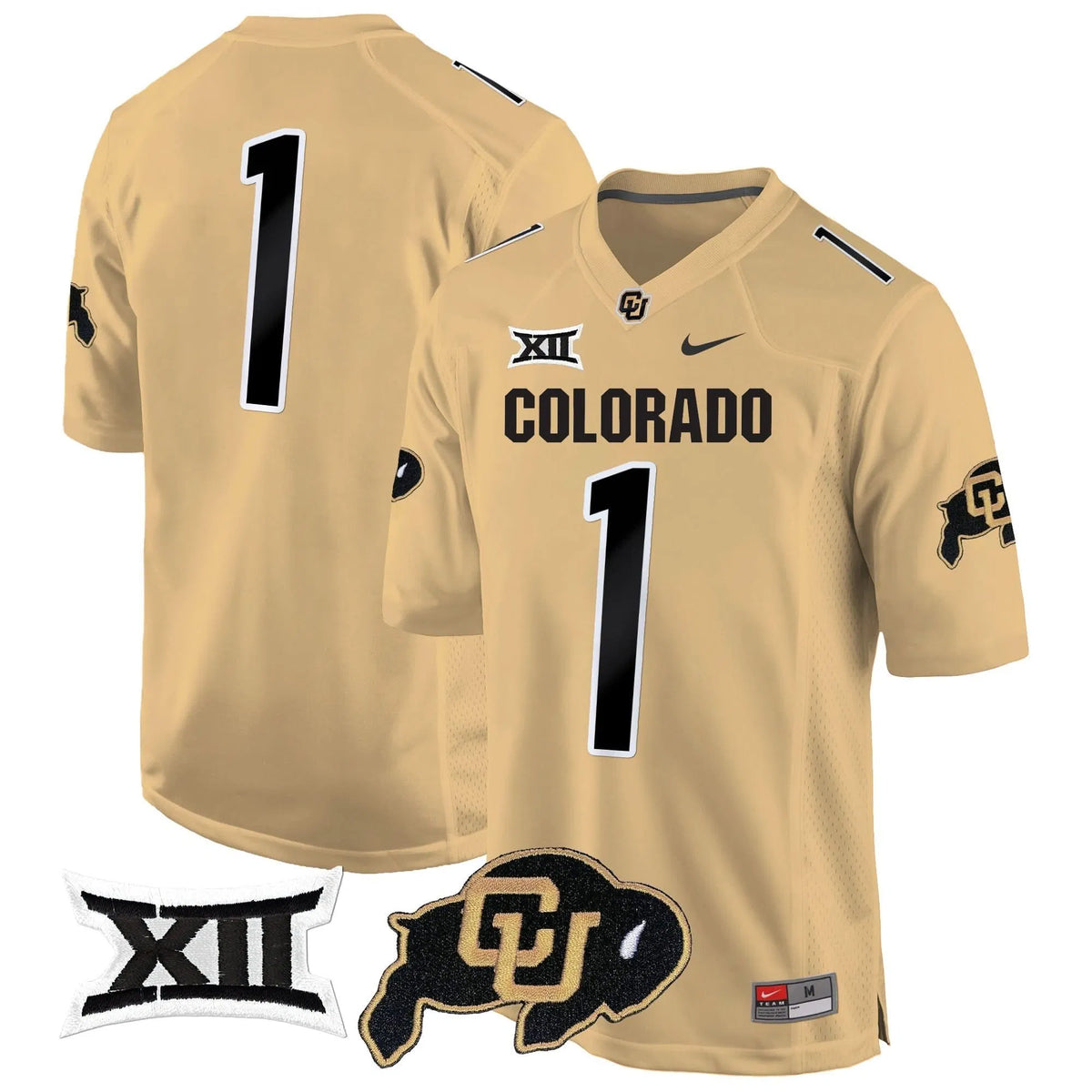 Personalized CB Big 12 XII Patch Game Jersey V2 - Gold / #1 Team Stitched