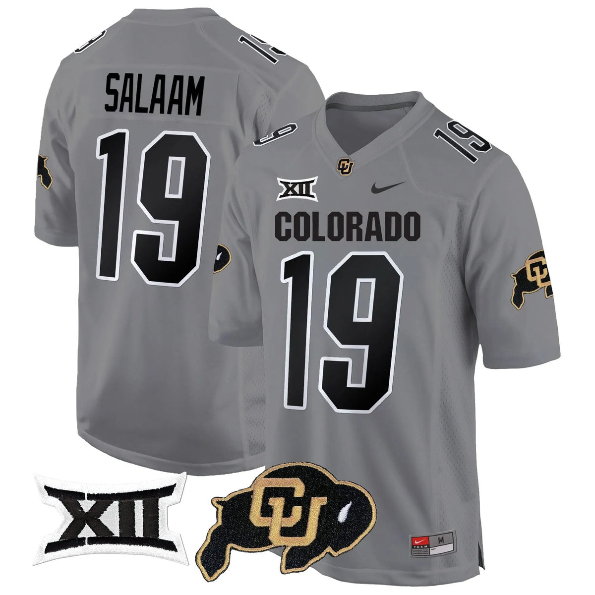 Personalized CB Big 12 XII Patch Game Jersey V2 - Gray / Rashaan Salaam Stitched