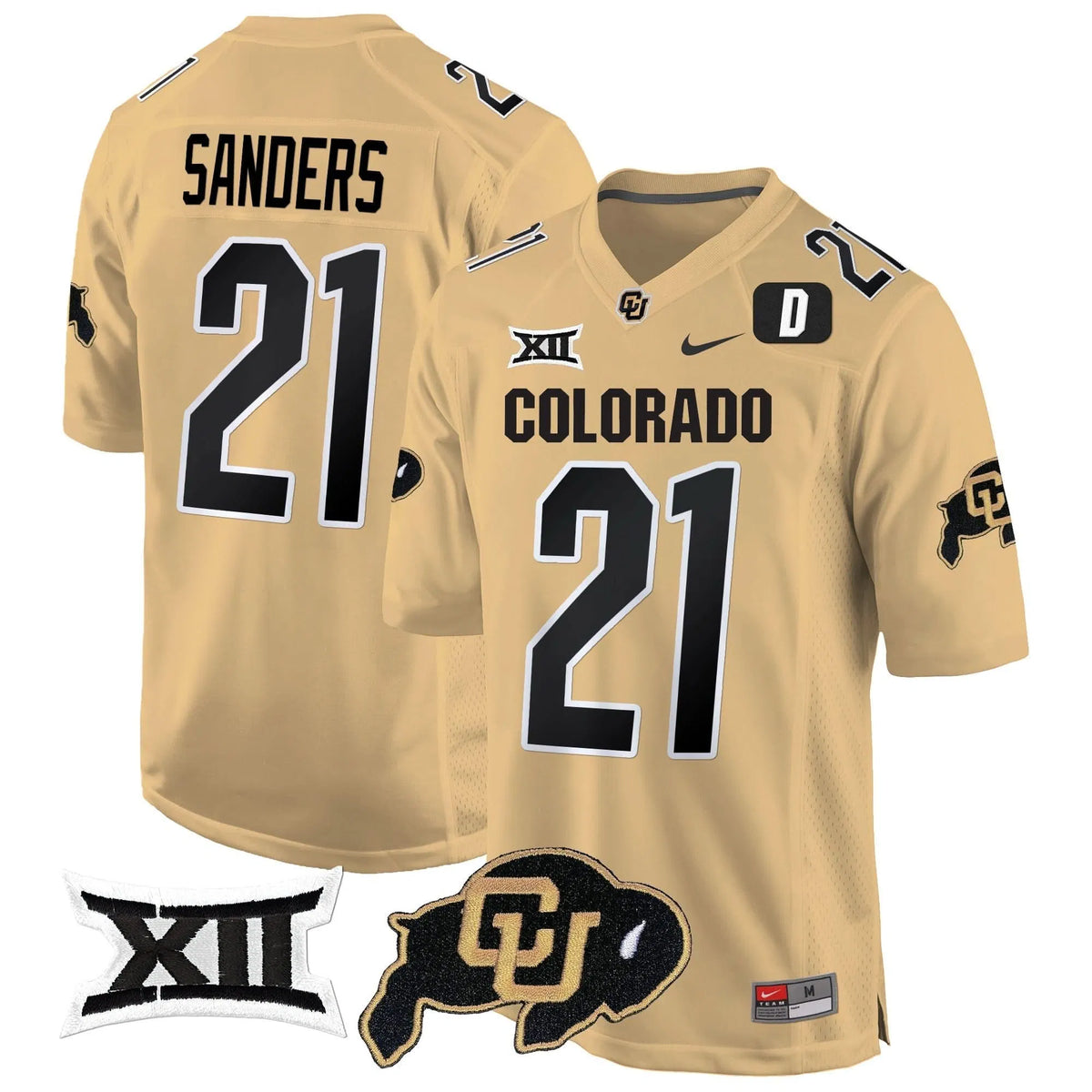 Personalized CB Big 12 XII Patch Game Jersey V2 - Gold / Shilo Sanders Stitched