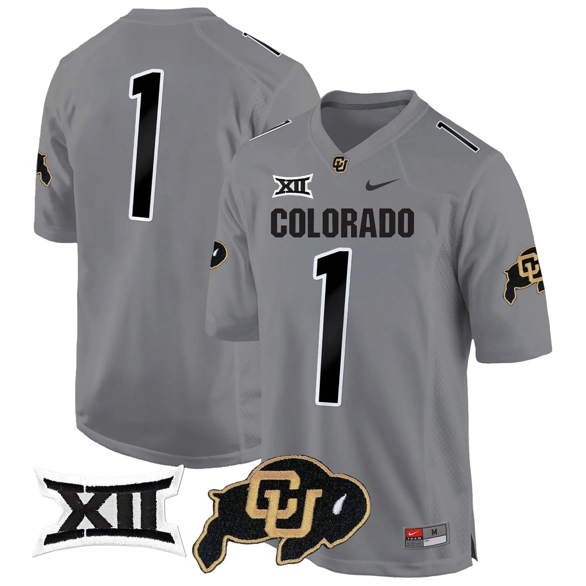 Personalized CB Big 12 XII Patch Game Jersey V2 - Gray / #1 Team Stitched