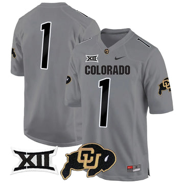 Personalized CB Big 12 XII Patch Game Jersey V2 - Gray / #1 Team Stitched