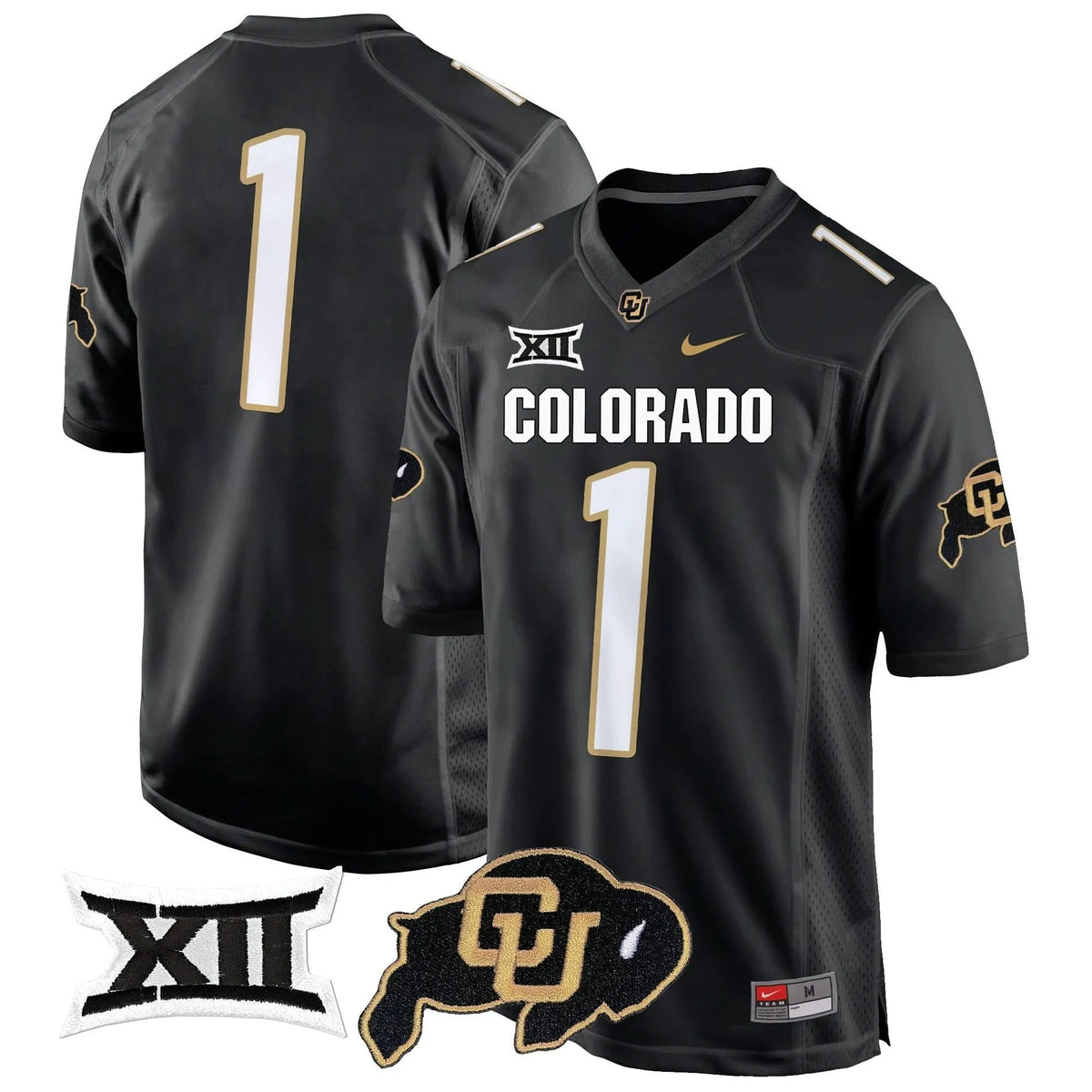 Personalized CB Big 12 XII Patch Game Jersey V2 - Black / #1 Team Stitched
