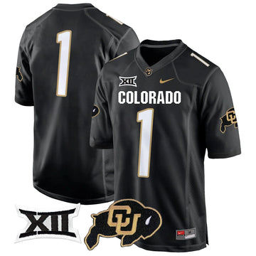 Personalized CB Big 12 XII Patch Game Jersey V2 - Black / #1 Team Stitched