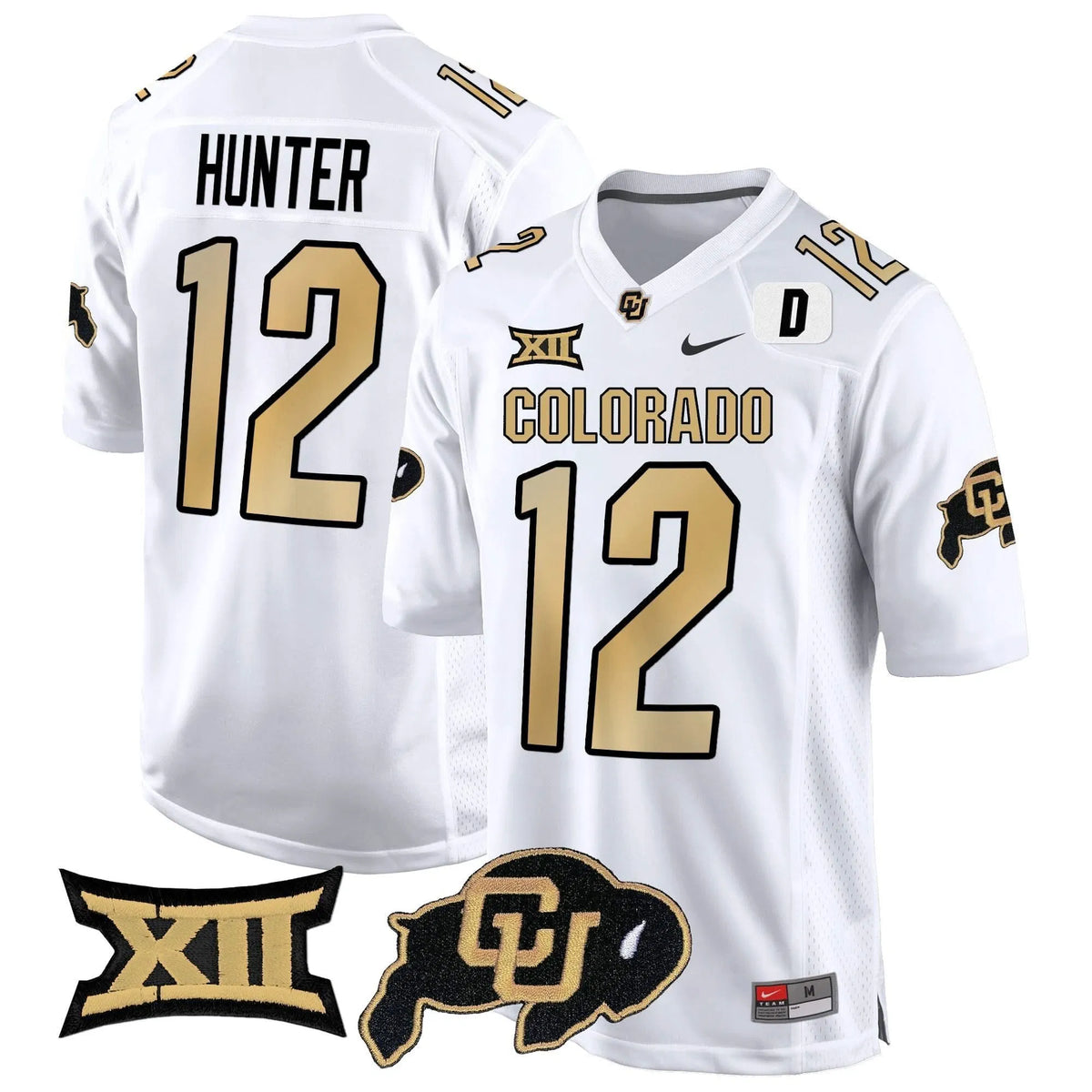 Personalized CB Big 12 XII Patch Game Jersey V2 - White / Travis Hunter Stitched