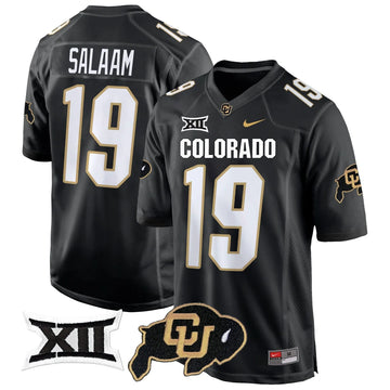 Personalized CB Big 12 XII Patch Game Jersey V2 - Black / Rashaan Salaam Stitched