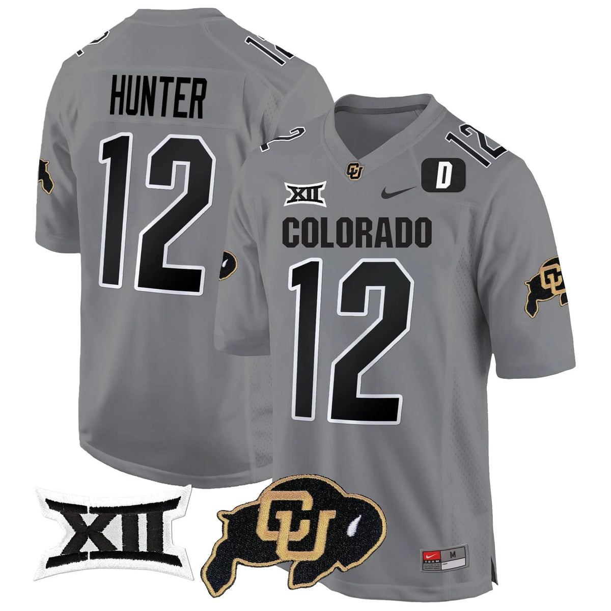 Personalized CB Big 12 XII Patch Game Jersey V2 - Gray / Travis Hunter Stitched