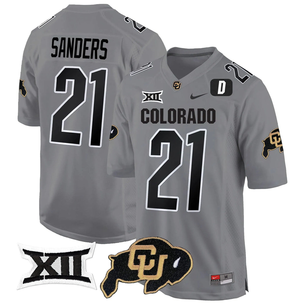 Personalized CB Big 12 XII Patch Game Jersey V2 - Gray / Shilo Sanders Stitched
