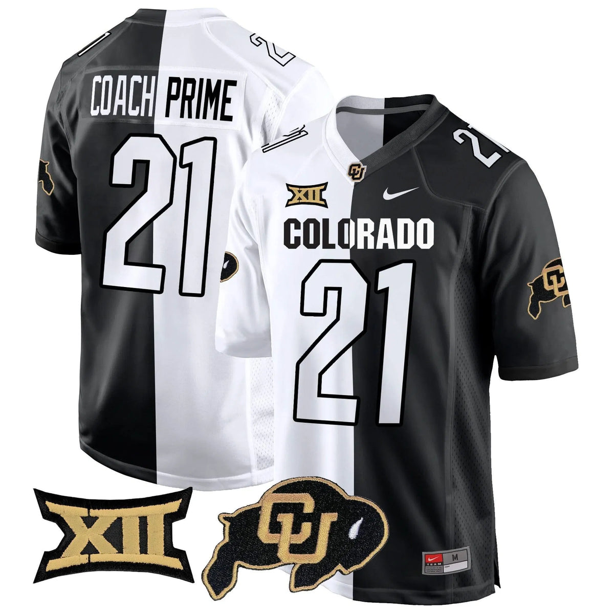 Personalized CB Big 12 XII Patch Game Jersey V2 - Stripeout / Coach Prime Stitched