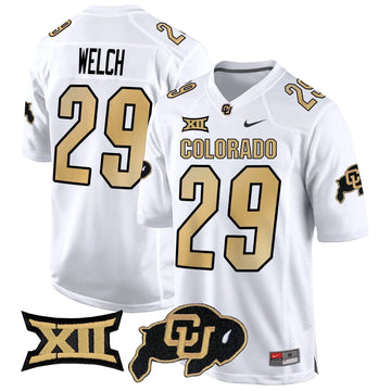 Personalized CB Big 12 XII Patch Game Jersey V2 - White / Micah Welch Stitched