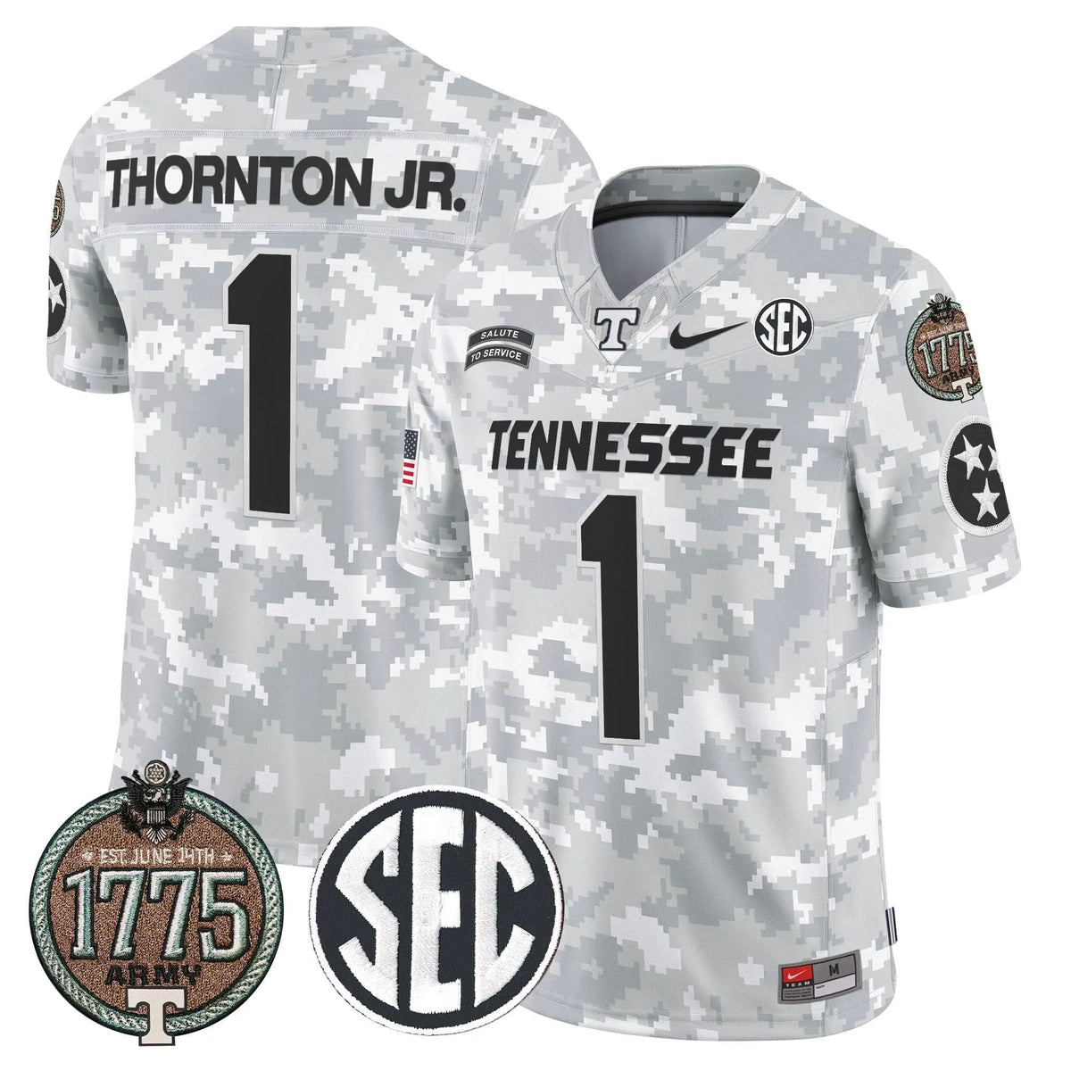 Personalized TV 2026 Salute to Service Establishment Year Patch Vapor Limited Jersey - Army / Thornton Jr. Stitched