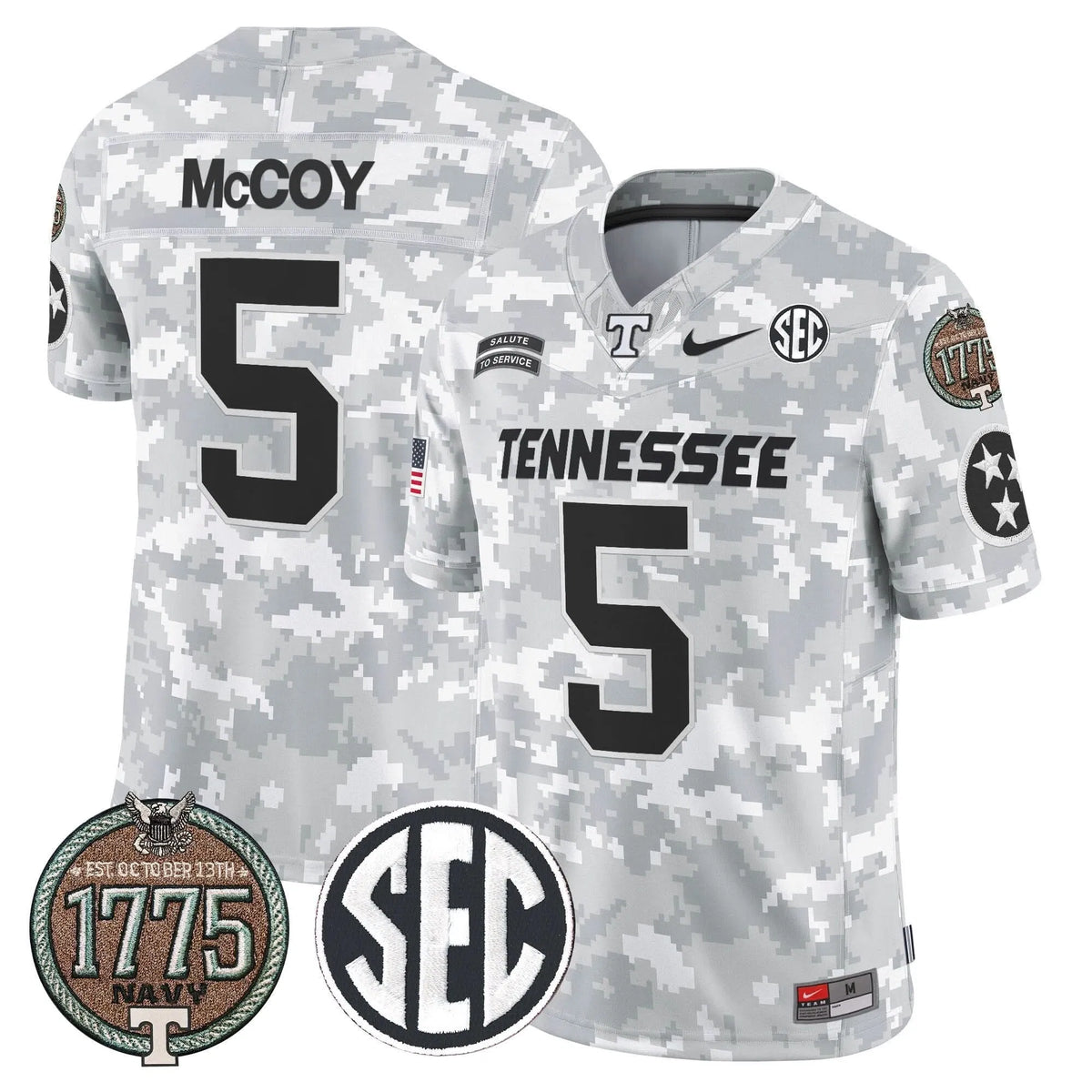 Personalized TV 2026 Salute to Service Establishment Year Patch Vapor Limited Jersey - Navy / Bru McCoy Stitched