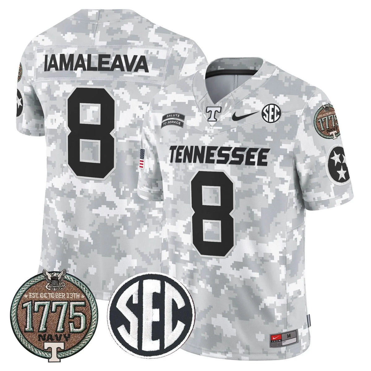 Personalized TV 2026 Salute to Service Establishment Year Patch Vapor Limited Jersey - Navy / Nico Iamaleava Stitched