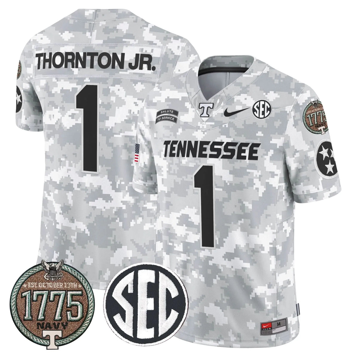 Personalized TV 2026 Salute to Service Establishment Year Patch Vapor Limited Jersey - Navy / Thornton Jr. Stitched