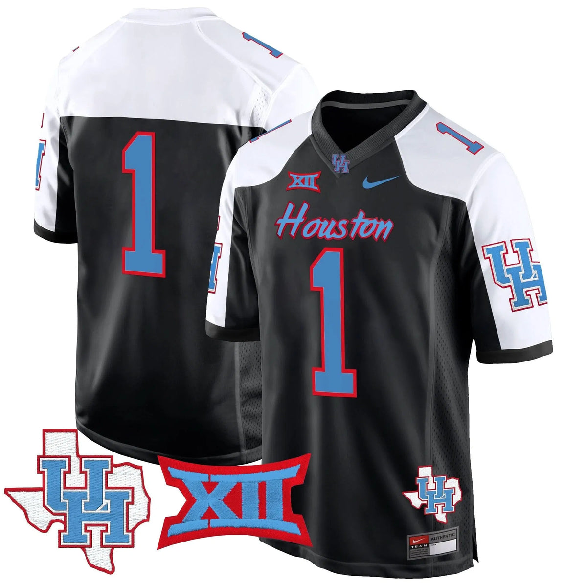 Personalized HOU 2026 Game Jersey - Black Alternate / #1 Team Stitched