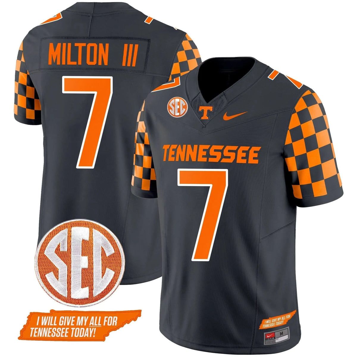 Personalized TV 2026 Checkerboard Vapor Limited Jersey V2 - Smokey Grey / Joe Milton III Stitched