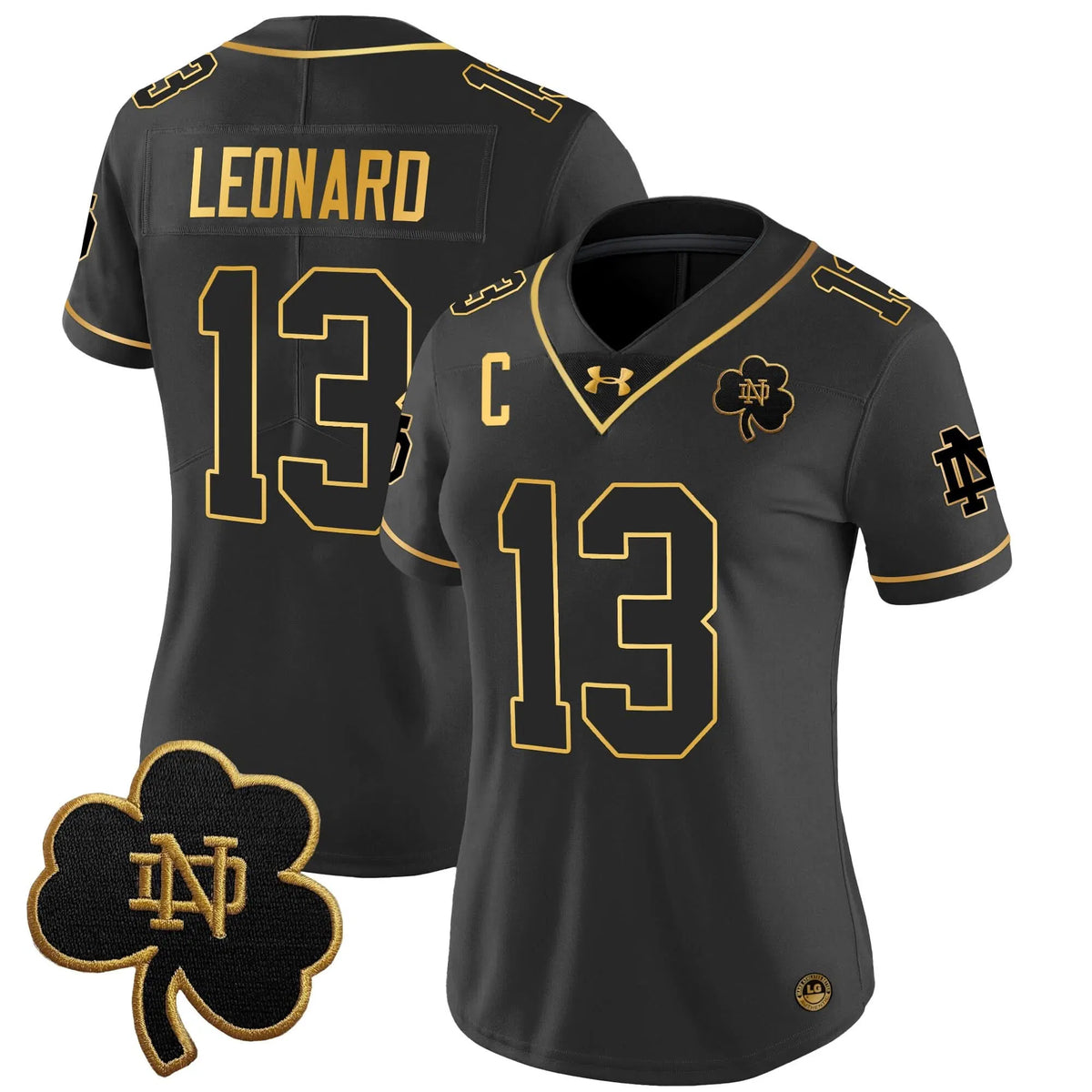 Personalized Women's NDFI 2026 Gold Vapor Limited Jersey - Stitched - Black Gold / Riley Leonard Stitched