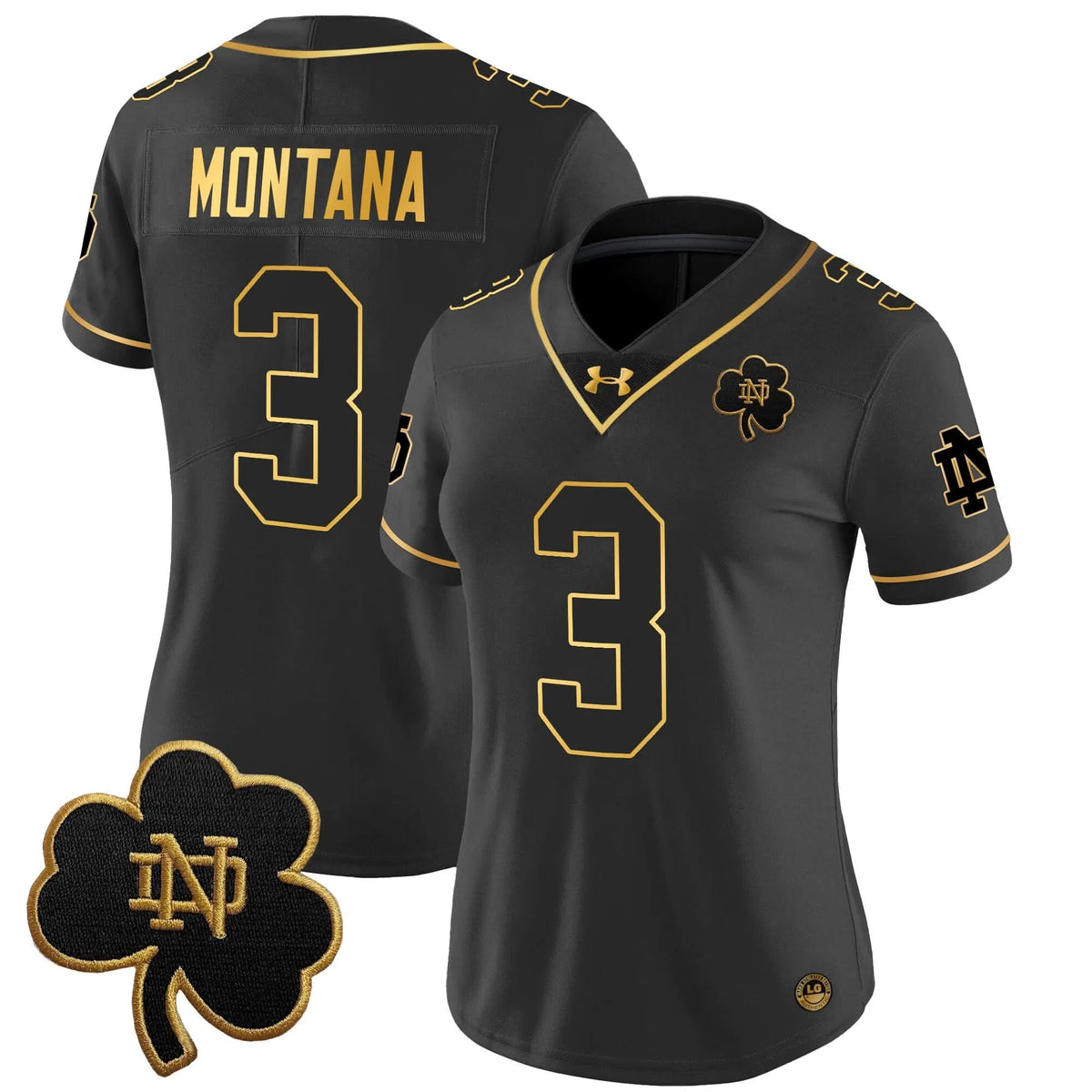 Personalized Women's NDFI 2026 Gold Vapor Limited Jersey - Stitched - Black Gold / Joe Montana Stitched