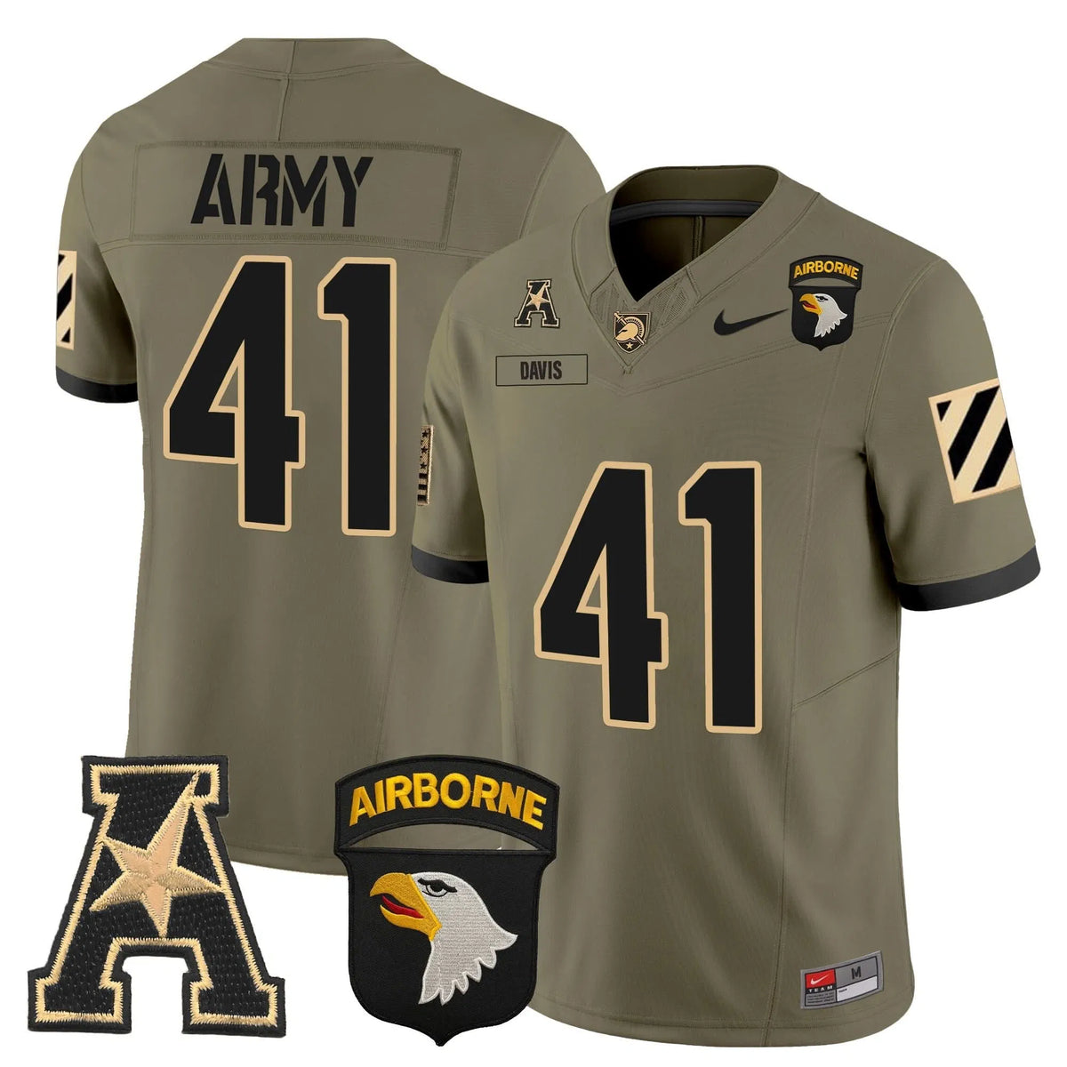 Personalized ABK 101st Airborne Division Patch 2026 Vapor Limited Jersey V3 - Olive / Glenn Davis Stitched