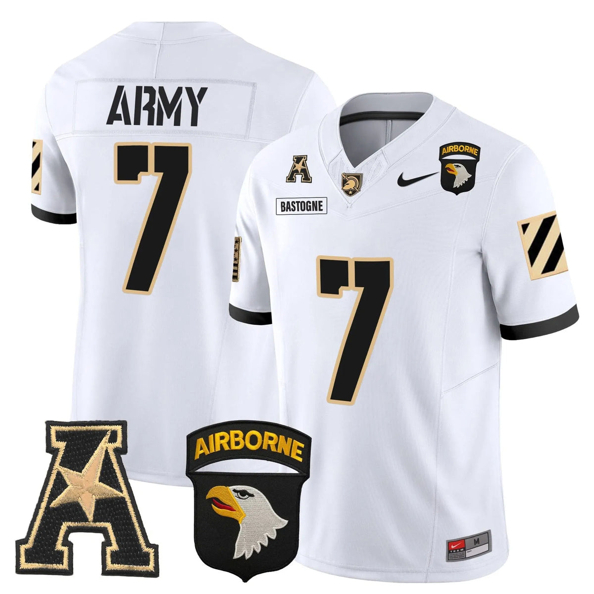 Personalized ABK 101st Airborne Division Patch 2026 Vapor Limited Jersey V3 - White / #7 Bastogne Stitched